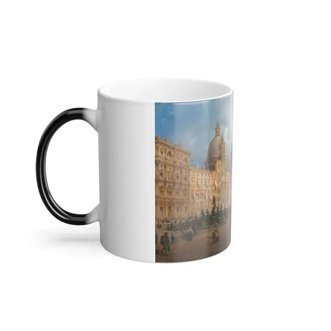 Carlo Bossoli (1815-1884) A Bustling Market on the Piazza Navona in Rome - Color Changing Mug 11oz - Go Mug Yourself