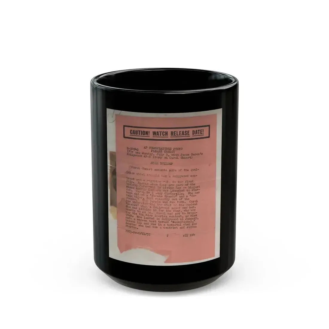 Carol Ohmart #22 - Vintage B&W 7x9 Glamour Portrait Photo from 6-21-55 1 (Vintage Female Icon) Black Coffee Mug 15oz - Go Mug Yourself