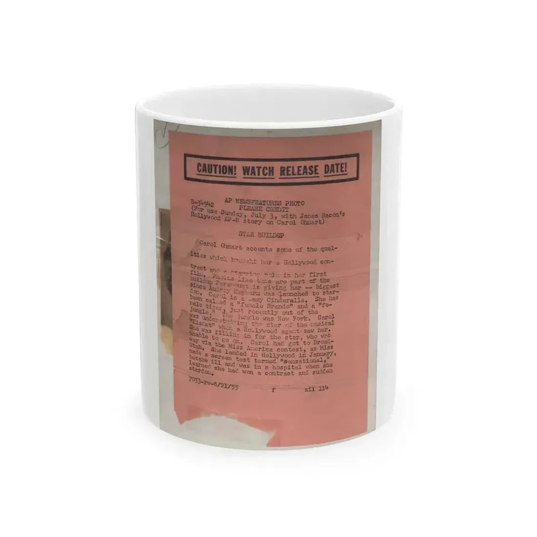 Carol Ohmart #22 - Vintage B&W 7x9 Glamour Portrait Photo from 6-21-55 1 (Vintage Female Icon) White Coffee Mug 11oz - Go Mug Yourself
