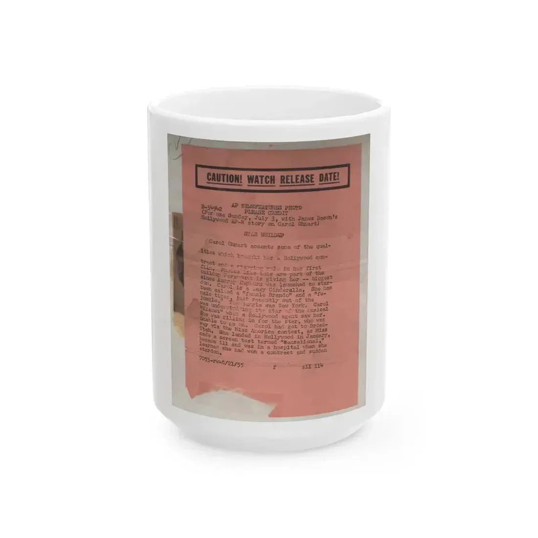 Carol Ohmart #22 - Vintage B&W 7x9 Glamour Portrait Photo from 6-21-55 1 (Vintage Female Icon) White Coffee Mug 15oz - Go Mug Yourself