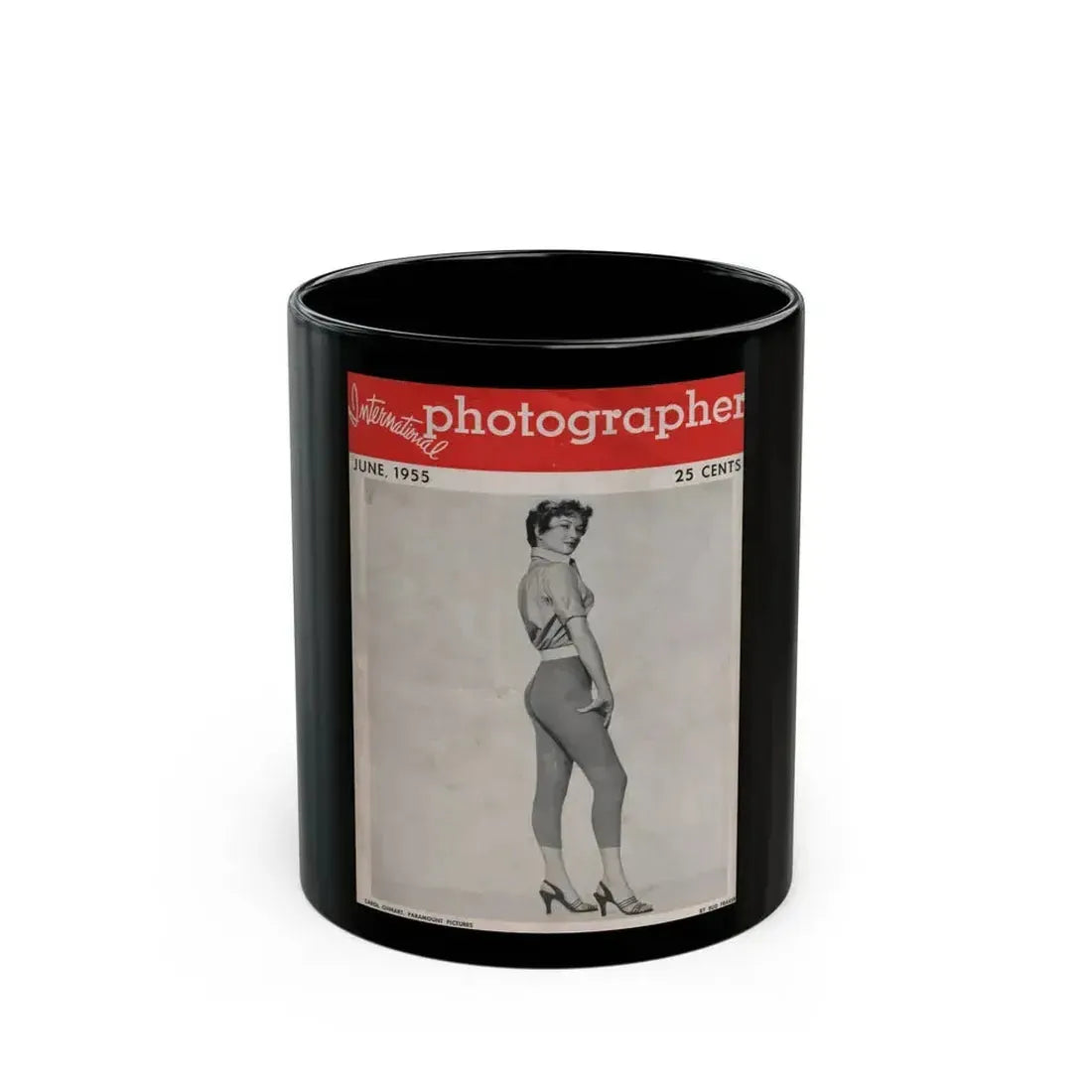 Carol Ohmart #55 - Carol on Front Cover in B&W from International Photographer Mag. June '55 & 1 Page inside (Vintage Female Icon) Black Coffee Mug 11oz - Go Mug Yourself