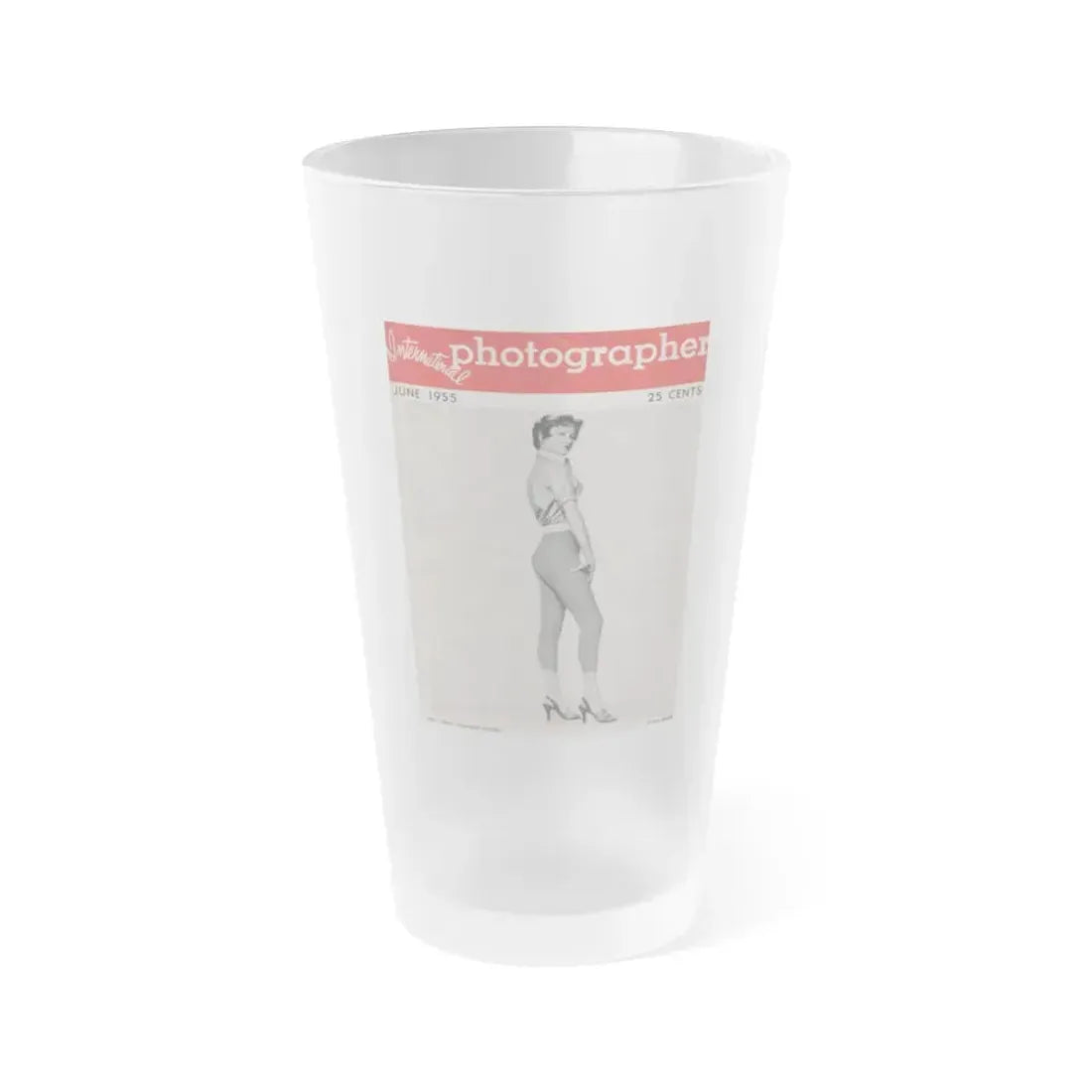 Carol Ohmart #55 - Carol on Front Cover in B&W from International Photographer Mag. June '55 & 1 Page inside (Vintage Female Icon) Frosted Pint Glass 16oz 16oz Frosted - Go Mug Yourself