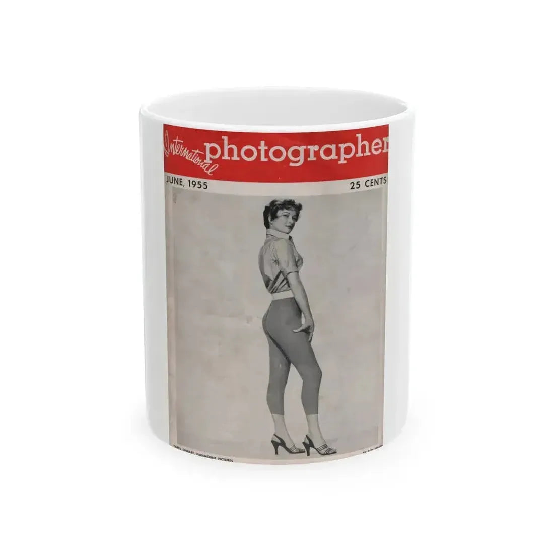 Carol Ohmart #55 - Carol on Front Cover in B&W from International Photographer Mag. June '55 & 1 Page inside (Vintage Female Icon) White Coffee Mug 11oz - Go Mug Yourself