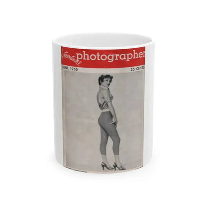 Carol Ohmart #55 - Carol on Front Cover in B&W from International Photographer Mag. June '55 & 1 Page inside (Vintage Female Icon) White Coffee Mug 11oz - Go Mug Yourself