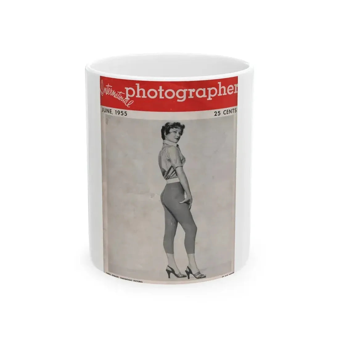 Carol Ohmart #55 - Carol on Front Cover in B&W from International Photographer Mag. June '55 & 1 Page inside (Vintage Female Icon) White Coffee Mug 11oz - Go Mug Yourself