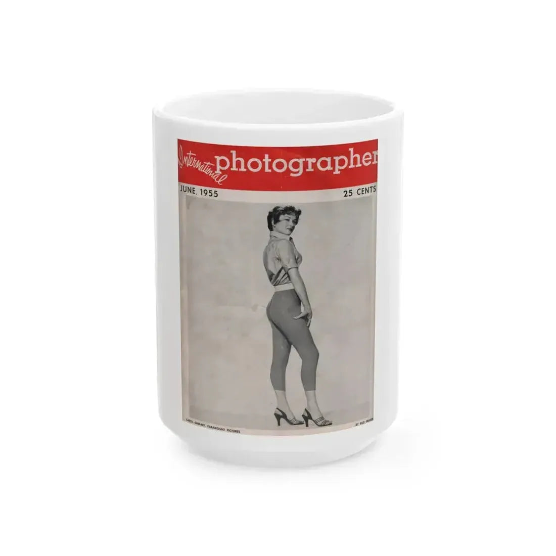 Carol Ohmart #55 - Carol on Front Cover in B&W from International Photographer Mag. June '55 & 1 Page inside (Vintage Female Icon) White Coffee Mug 15oz - Go Mug Yourself