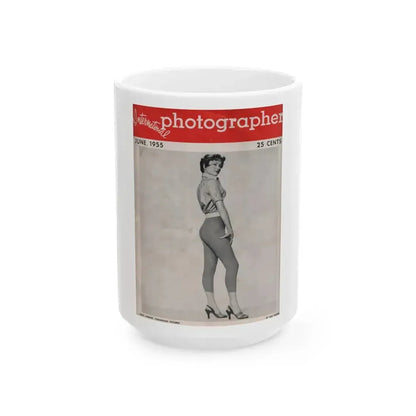 Carol Ohmart #55 - Carol on Front Cover in B&W from International Photographer Mag. June '55 & 1 Page inside (Vintage Female Icon) White Coffee Mug 15oz - Go Mug Yourself