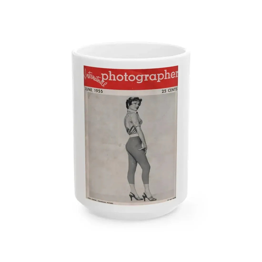 Carol Ohmart #55 - Carol on Front Cover in B&W from International Photographer Mag. June '55 & 1 Page inside (Vintage Female Icon) White Coffee Mug 15oz - Go Mug Yourself