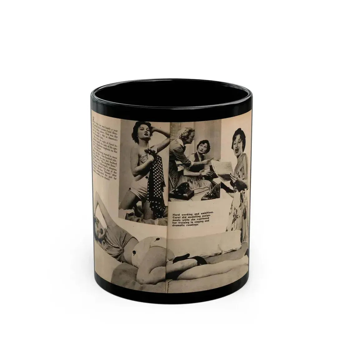 Carol Ohmart #64 - Pages 2 & 3 of 3 with, 4 B&W Photos, Caption & Short Article from Foto-rama Digest Mag. February '56 (Vintage Female Icon) Black Coffee Mug 11oz - Go Mug Yourself