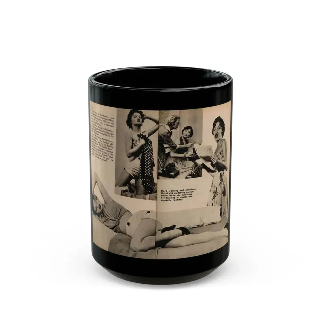 Carol Ohmart #64 - Pages 2 & 3 of 3 with, 4 B&W Photos, Caption & Short Article from Foto-rama Digest Mag. February '56 (Vintage Female Icon) Black Coffee Mug 15oz - Go Mug Yourself