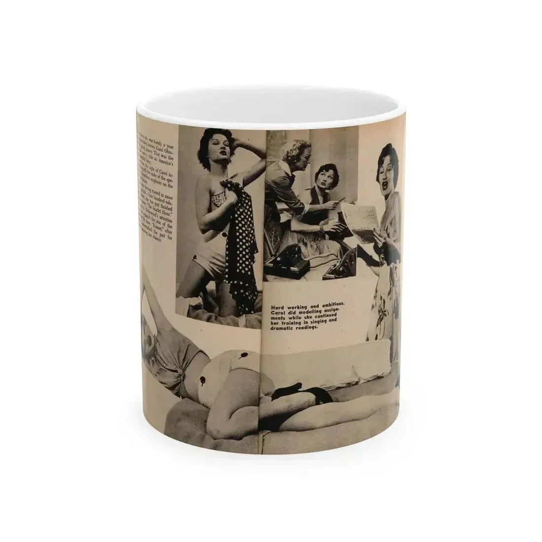 Carol Ohmart #64 - Pages 2 & 3 of 3 with, 4 B&W Photos, Caption & Short Article from Foto-rama Digest Mag. February '56 (Vintage Female Icon) White Coffee Mug 11oz - Go Mug Yourself