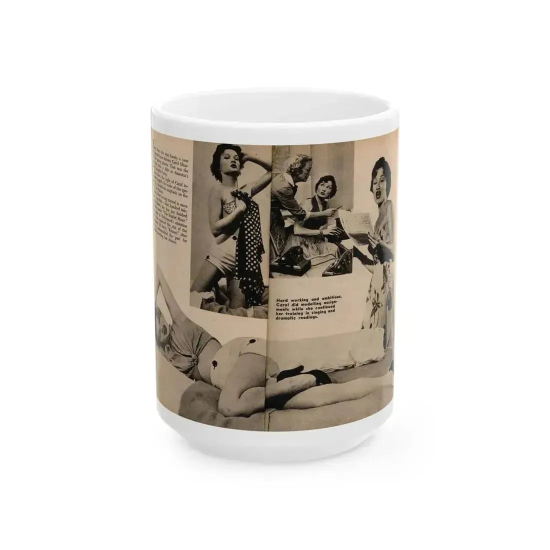 Carol Ohmart #64 - Pages 2 & 3 of 3 with, 4 B&W Photos, Caption & Short Article from Foto-rama Digest Mag. February '56 (Vintage Female Icon) White Coffee Mug 15oz - Go Mug Yourself