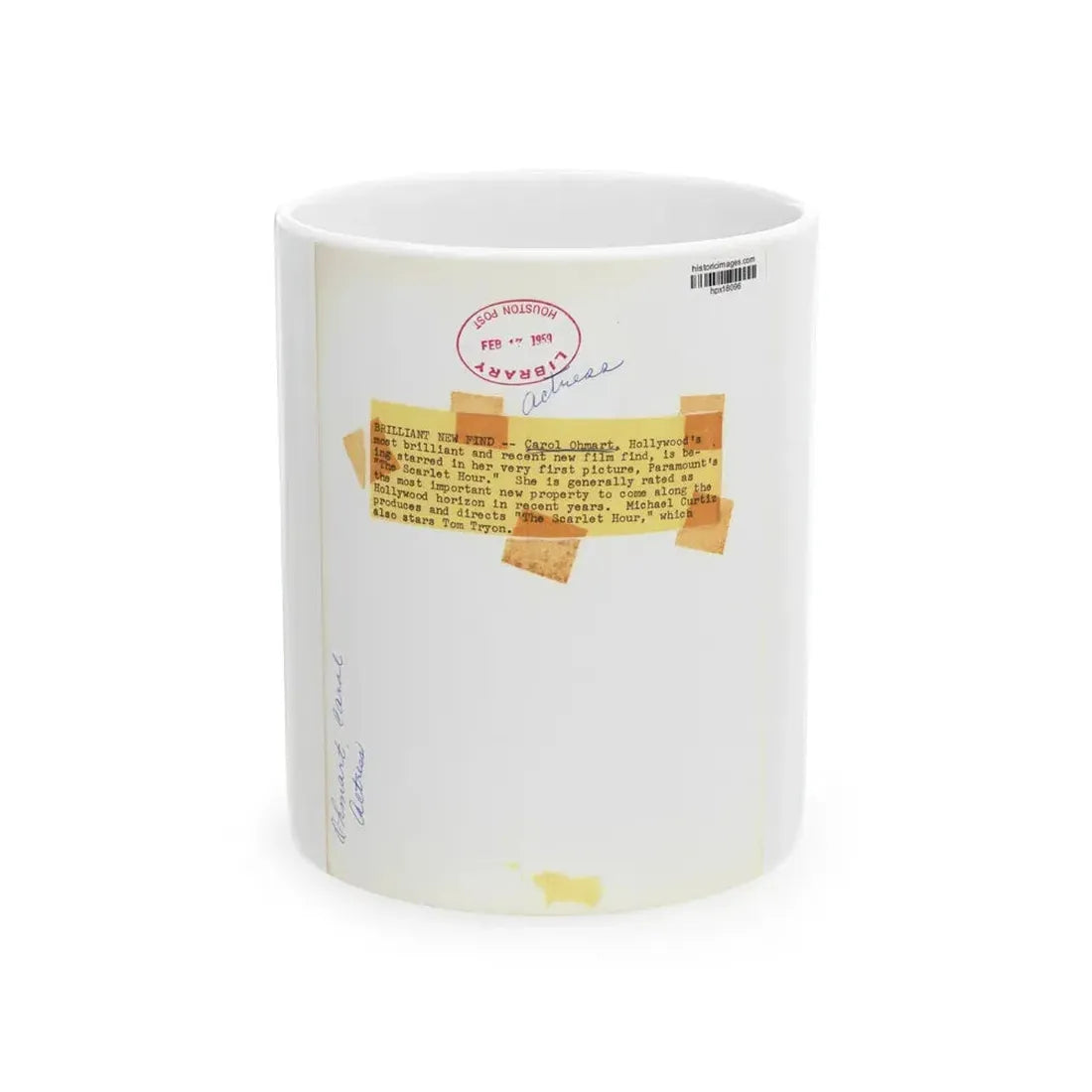 Carol Ohmart #72 - Vintage B&W 7.25x9.5 Pin-Up Photo from 2-17-56 1 (Vintage Female Icon) White Coffee Mug 11oz - Go Mug Yourself