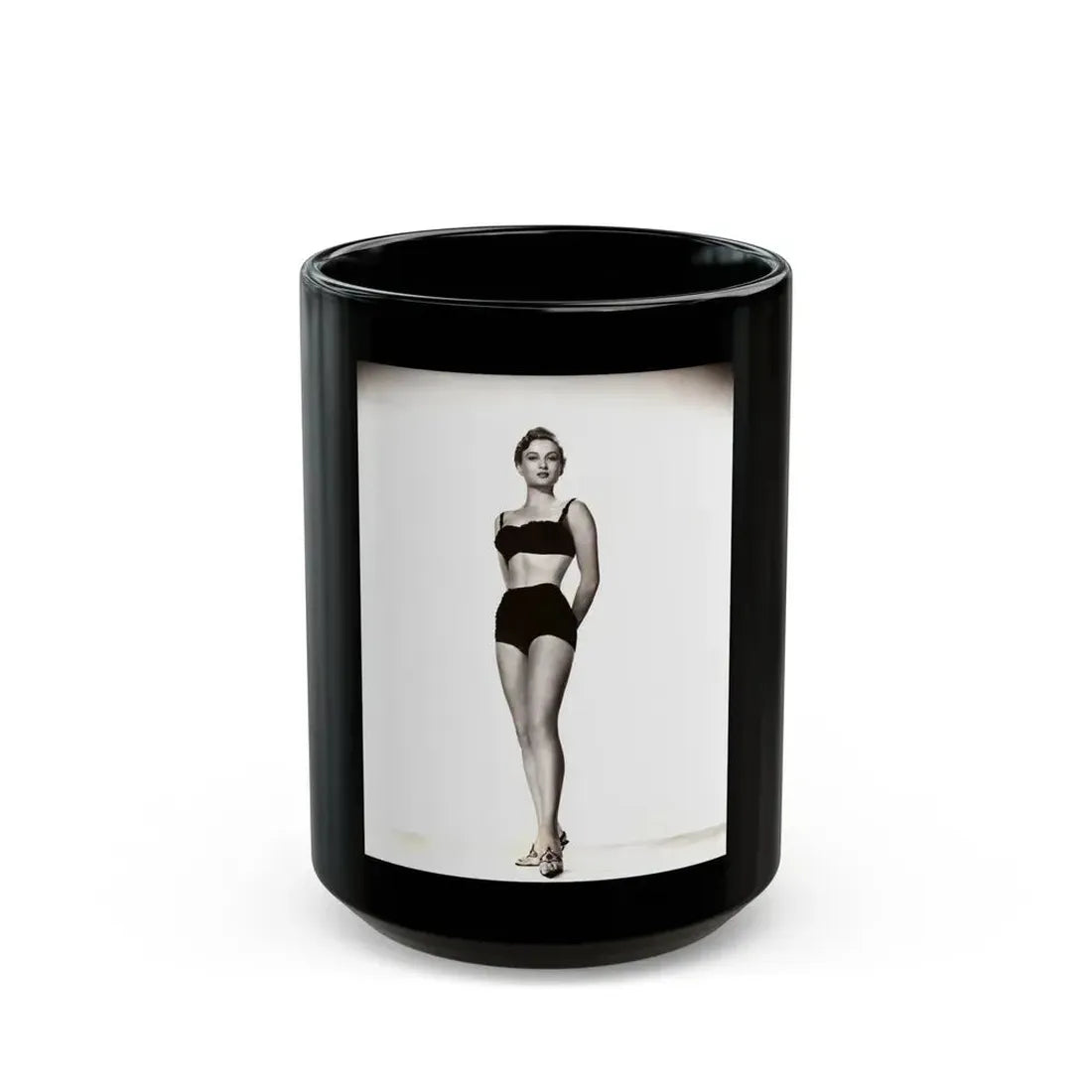Carol Ohmart #72 - Vintage B&W 7.25x9.5 Pin-Up Photo from 2-17-56 (Vintage Female Icon) Black Coffee Mug 15oz - Go Mug Yourself