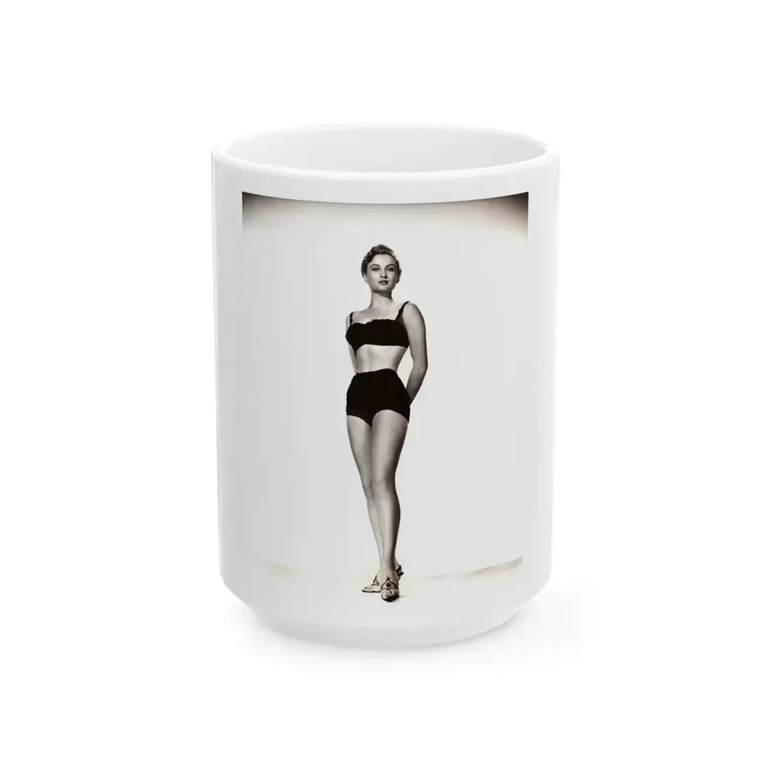 Carol Ohmart #72 - Vintage B&W 7.25x9.5 Pin-Up Photo from 2-17-56 (Vintage Female Icon) White Coffee Mug 15oz - Go Mug Yourself