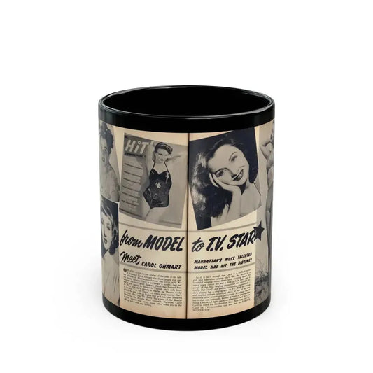 Carol Ohmart #75 - Pages 1 & 2 of 2 with, Carol+5 B&W Photos including 2 Mag. Covers & Brief Article from Famous MODELS Mag. March-April '51 (Vintage Female Icon) Black Coffee Mug 11oz - Go Mug Yourself