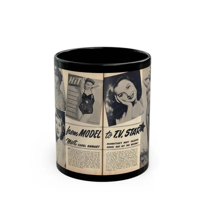 Carol Ohmart #75 - Pages 1 & 2 of 2 with, Carol+5 B&W Photos including 2 Mag. Covers & Brief Article from Famous MODELS Mag. March-April '51 (Vintage Female Icon) Black Coffee Mug 11oz - Go Mug Yourself