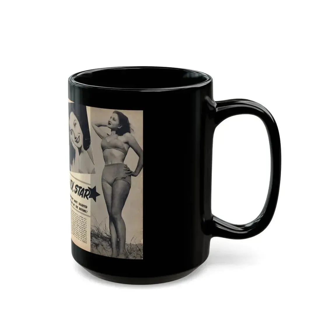 Carol Ohmart #75 - Pages 1 & 2 of 2 with, Carol+5 B&W Photos including 2 Mag. Covers & Brief Article from Famous MODELS Mag. March-April '51 (Vintage Female Icon) Black Coffee Mug - Go Mug Yourself