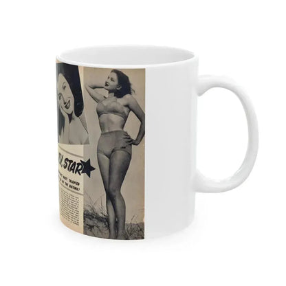 Carol Ohmart #75 - Pages 1 & 2 of 2 with, Carol+5 B&W Photos including 2 Mag. Covers & Brief Article from Famous MODELS Mag. March-April '51 (Vintage Female Icon) White Coffee Mug - Go Mug Yourself