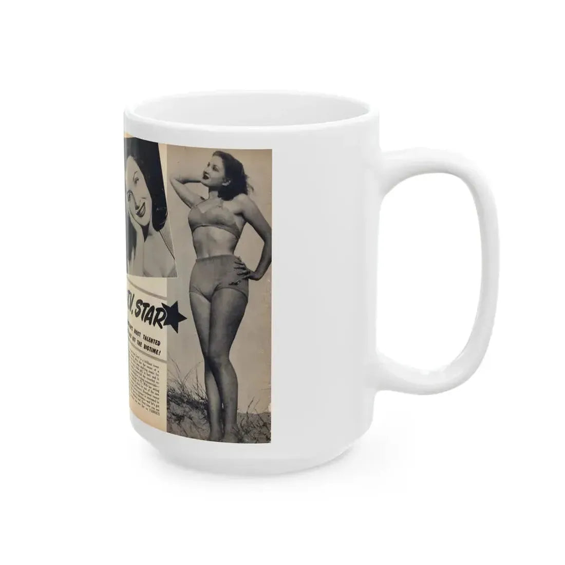 Carol Ohmart #75 - Pages 1 & 2 of 2 with, Carol+5 B&W Photos including 2 Mag. Covers & Brief Article from Famous MODELS Mag. March-April '51 (Vintage Female Icon) White Coffee Mug - Go Mug Yourself