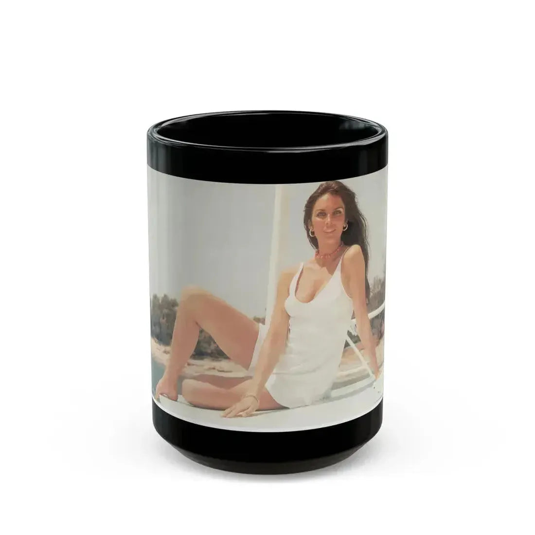 Caroline Munro #11 (Vintage Female Icon) Black Coffee Mug 15oz - Go Mug Yourself