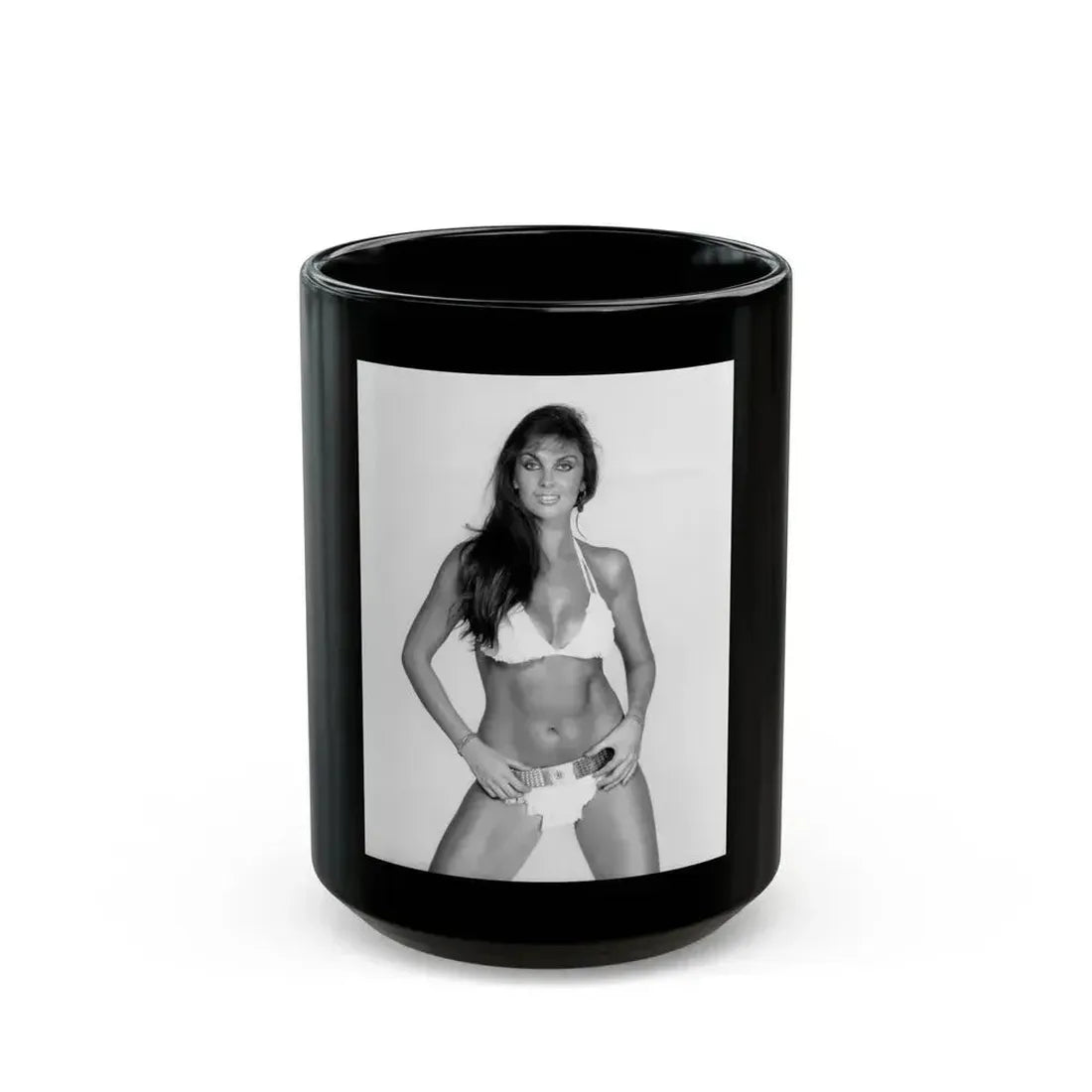 Caroline Munro #13 (Vintage Female Icon) Black Coffee Mug 15oz - Go Mug Yourself