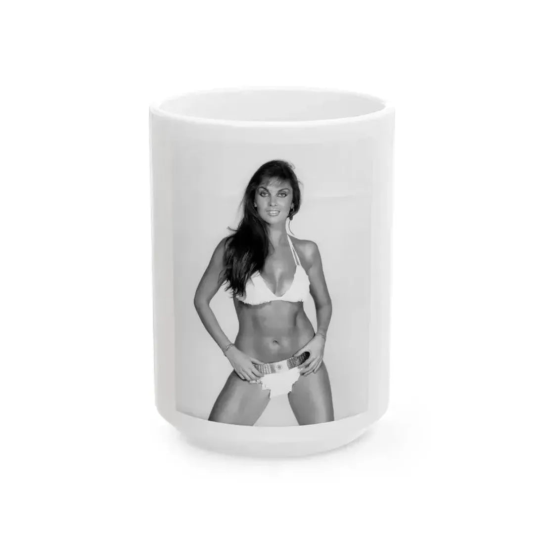 Caroline Munro #13 (Vintage Female Icon) White Coffee Mug 15oz - Go Mug Yourself