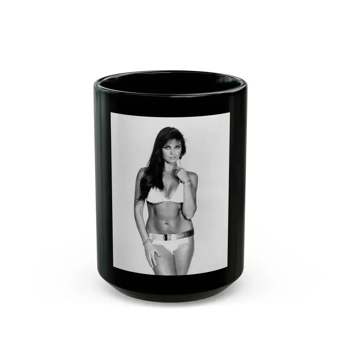 Caroline Munro #14 (Vintage Female Icon) Black Coffee Mug 15oz - Go Mug Yourself