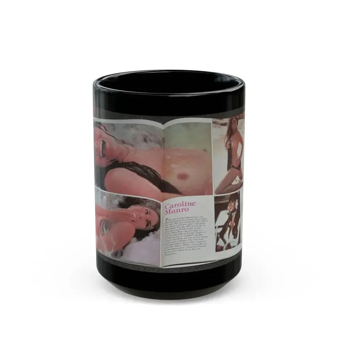 Caroline Munro #150 - Celebrity Skin '84 Topless Spread (Vintage Female Icon) Black Coffee Mug 15oz - Go Mug Yourself