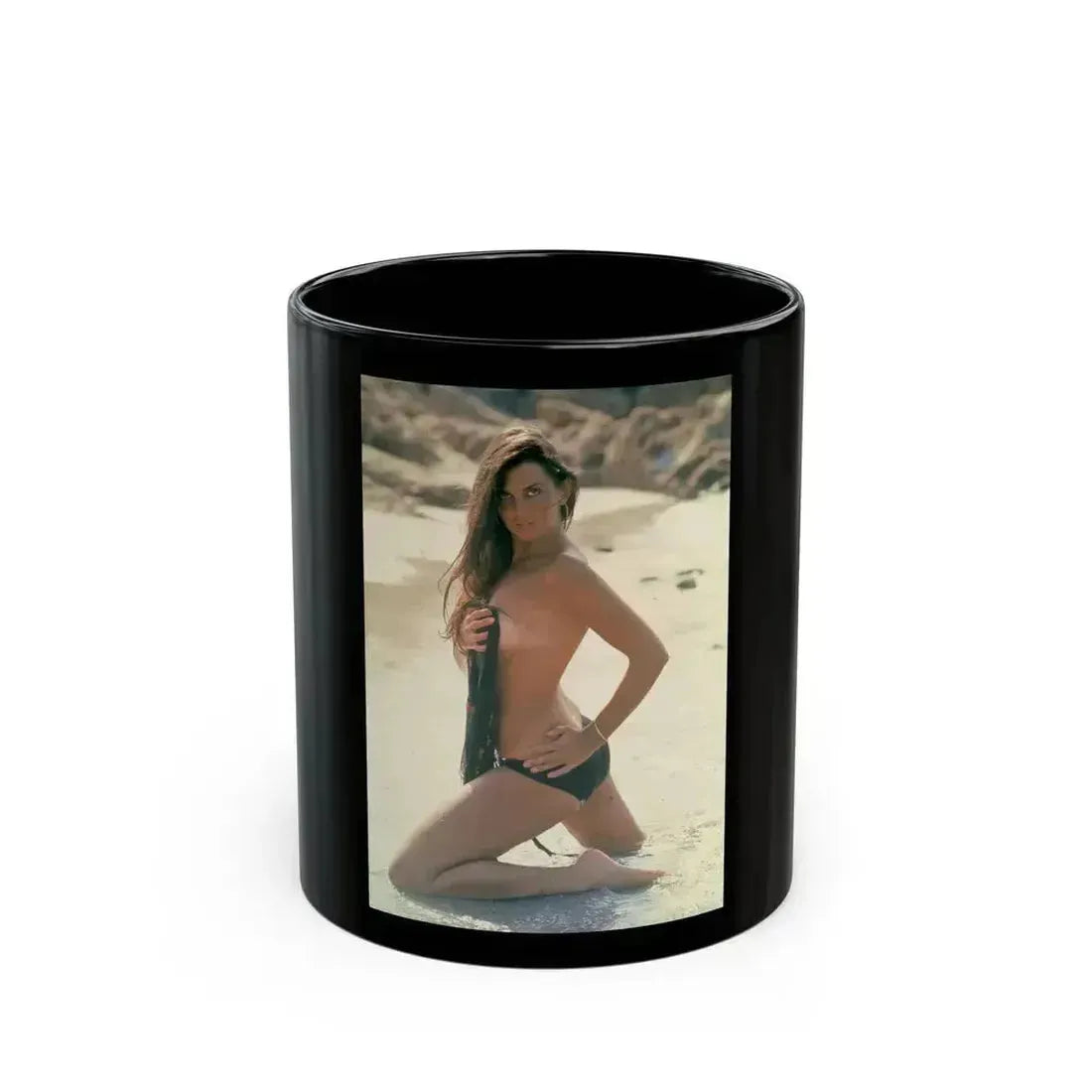 Caroline Munro #152 (Vintage Female Icon) Black Coffee Mug 11oz - Go Mug Yourself