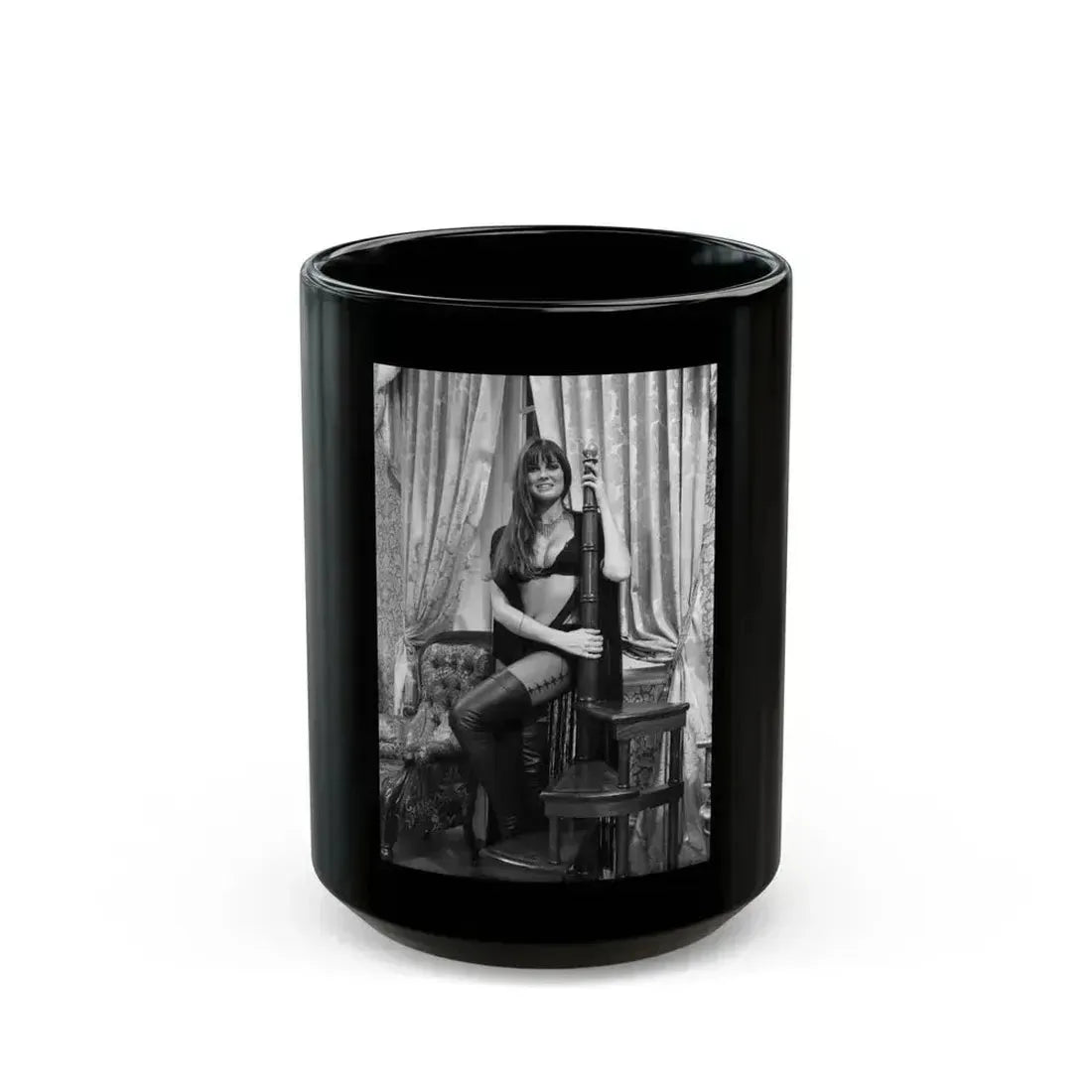 Caroline Munro #197 (Vintage Female Icon) Black Coffee Mug 15oz - Go Mug Yourself