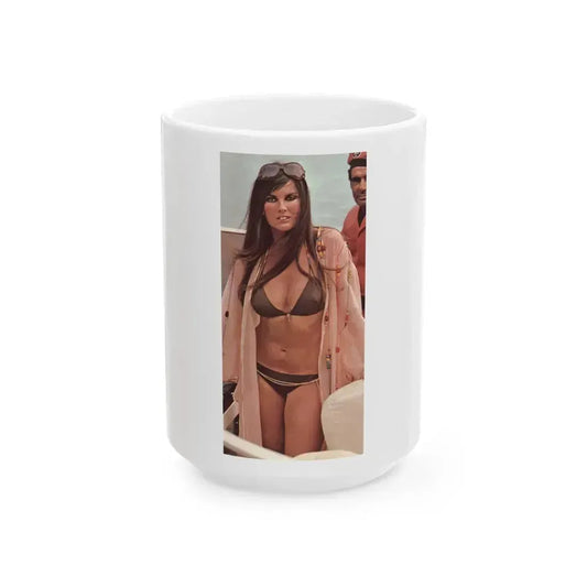 Caroline Munro #213 - 8x10 Color 2-Piece Bikini Swimsuit Photo from late 70's (Vintage Female Icon) White Coffee Mug 15oz - Go Mug Yourself