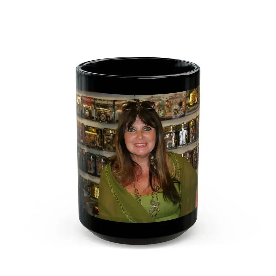 Caroline Munro #217 (Vintage Female Icon) Black Coffee Mug 15oz - Go Mug Yourself