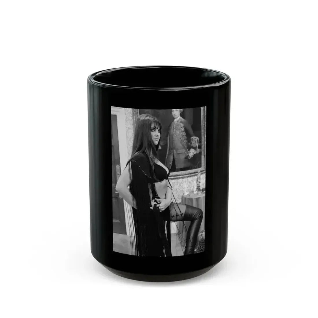 Caroline Munro #243 (Vintage Female Icon) Black Coffee Mug 15oz - Go Mug Yourself