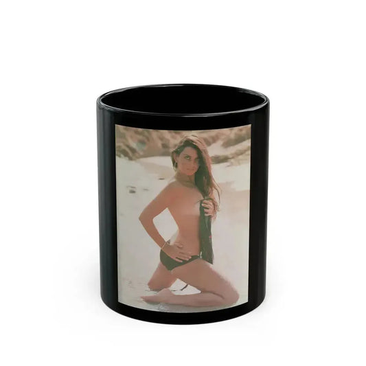 Caroline Munro #250 - Femme Fatales Fall 1992 1 (Vintage Female Icon) Black Coffee Mug 11oz - Go Mug Yourself
