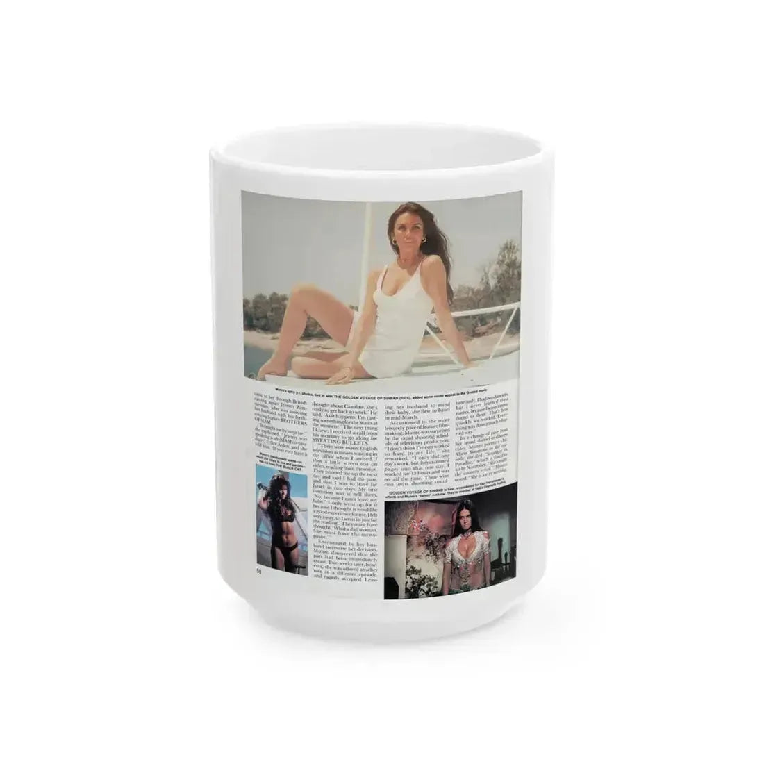 Caroline Munro #251 - Femme Fatales Fall 1992 (Vintage Female Icon) White Coffee Mug 15oz - Go Mug Yourself