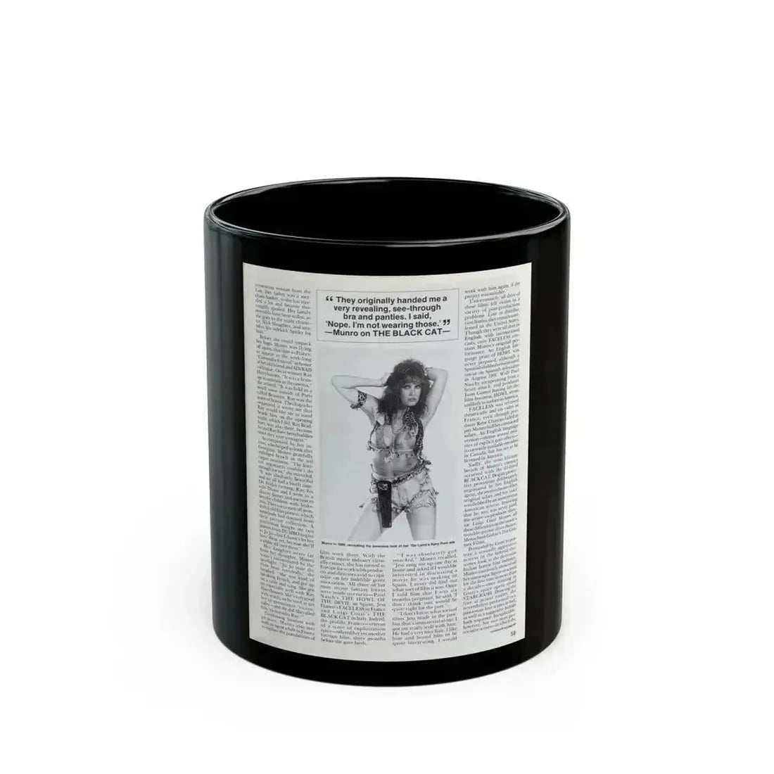 Caroline Munro #252 - Femme Fatales Fall 1992 (Vintage Female Icon) Black Coffee Mug 11oz - Go Mug Yourself