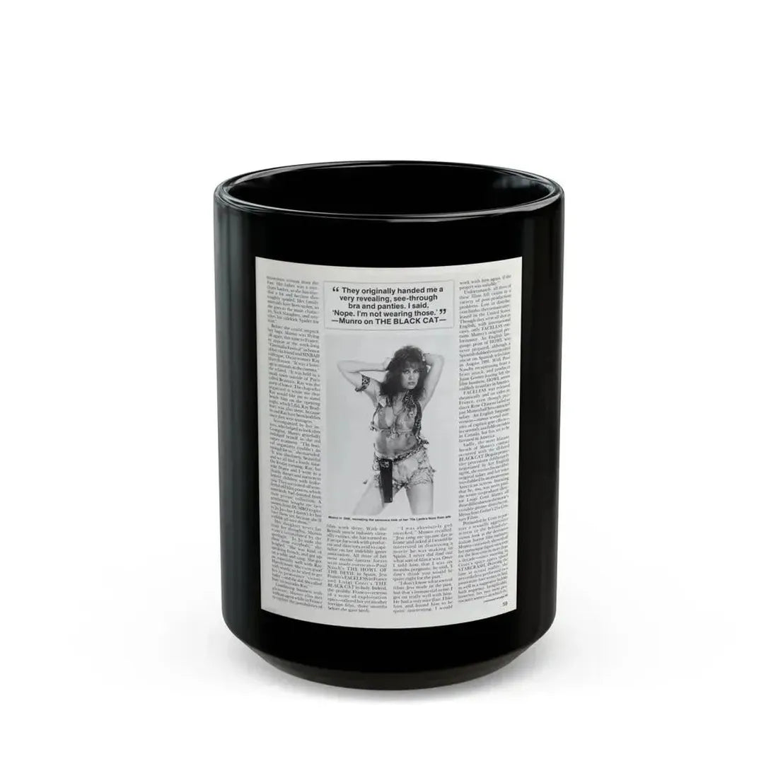 Caroline Munro #252 - Femme Fatales Fall 1992 (Vintage Female Icon) Black Coffee Mug 15oz - Go Mug Yourself