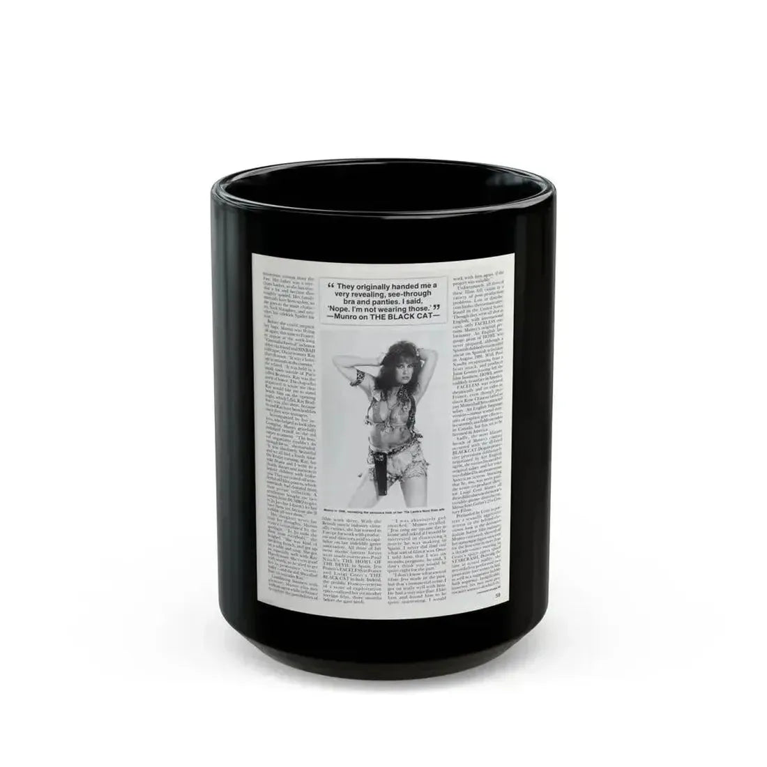 Caroline Munro #252 - Femme Fatales Fall 1992 (Vintage Female Icon) Black Coffee Mug 15oz - Go Mug Yourself