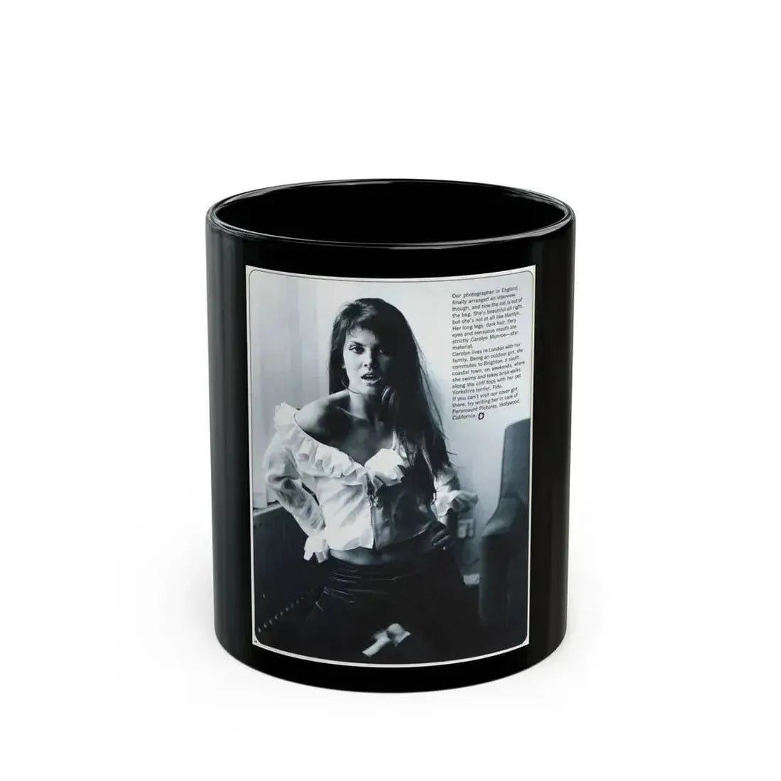 Caroline Munro #270 - Adam Mag. Nov. '68 (Vintage Female Icon) Black Coffee Mug 11oz - Go Mug Yourself