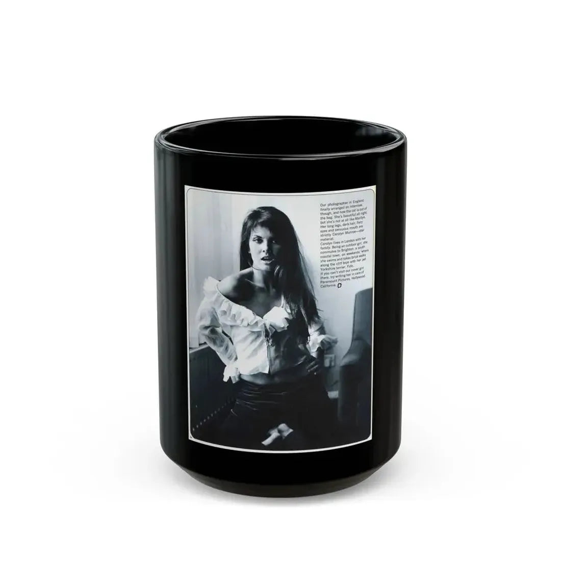 Caroline Munro #270 - Adam Mag. Nov. '68 (Vintage Female Icon) Black Coffee Mug 15oz - Go Mug Yourself