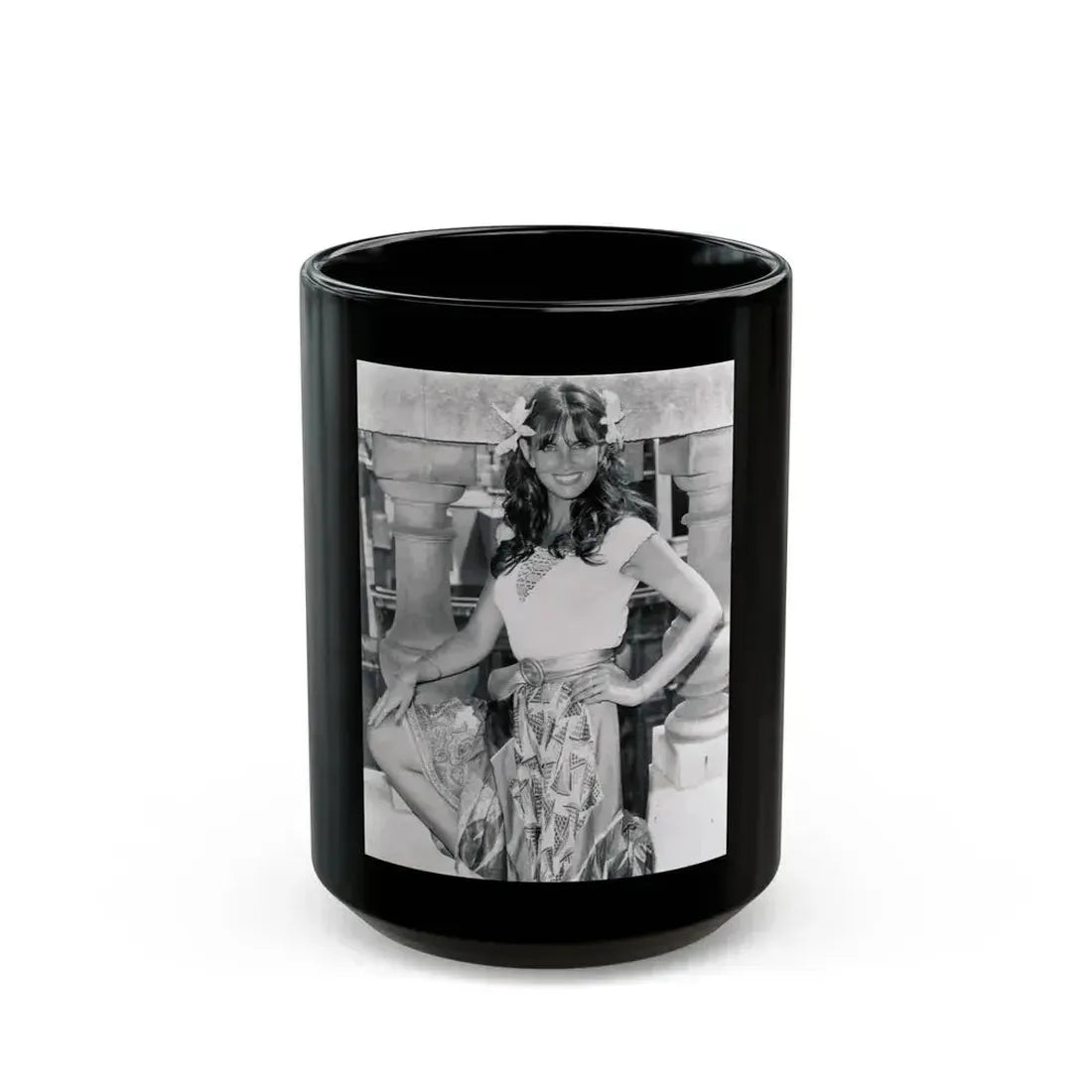 Caroline Munro #288 (Vintage Female Icon) Black Coffee Mug 15oz - Go Mug Yourself