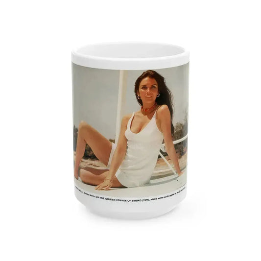 Caroline Munro #293 (Vintage Female Icon) White Coffee Mug 15oz - Go Mug Yourself