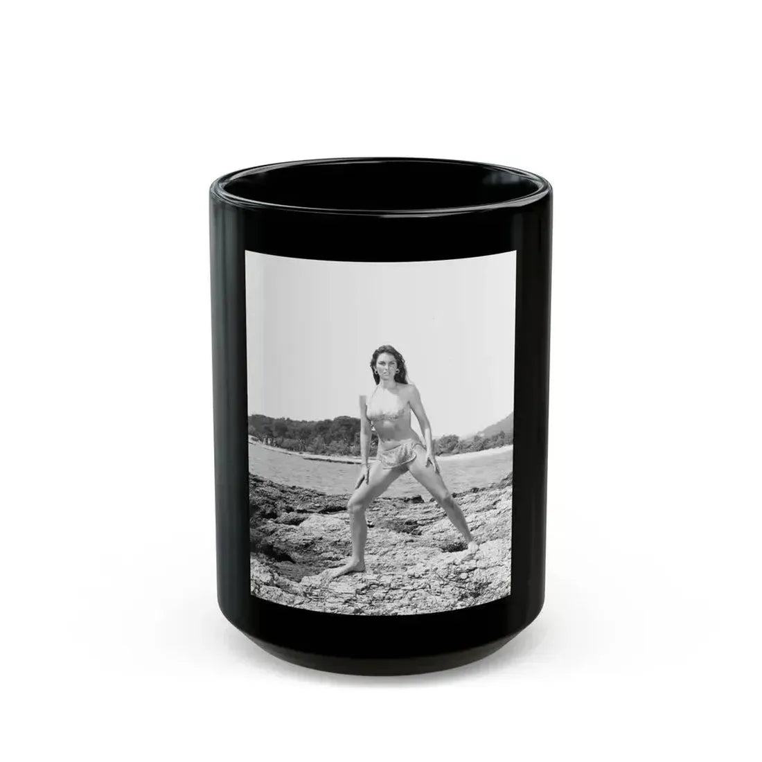 Caroline Munro #296 (Vintage Female Icon) Black Coffee Mug 15oz - Go Mug Yourself