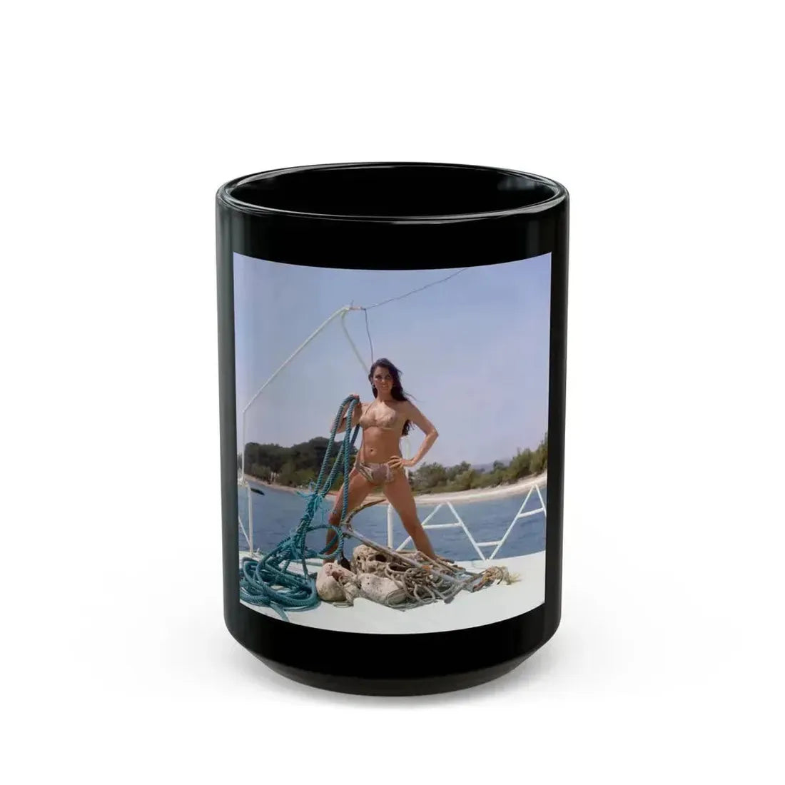 Caroline Munro #297 (Vintage Female Icon) Black Coffee Mug 15oz - Go Mug Yourself