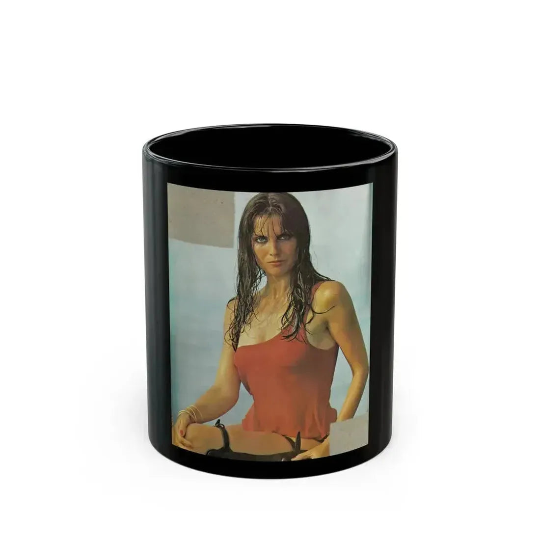 Caroline Munro #309 (Vintage Female Icon) Black Coffee Mug 11oz - Go Mug Yourself
