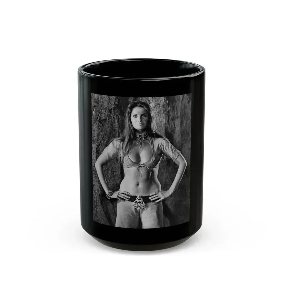 Caroline Munro #320 (Vintage Female Icon) Black Coffee Mug 15oz - Go Mug Yourself