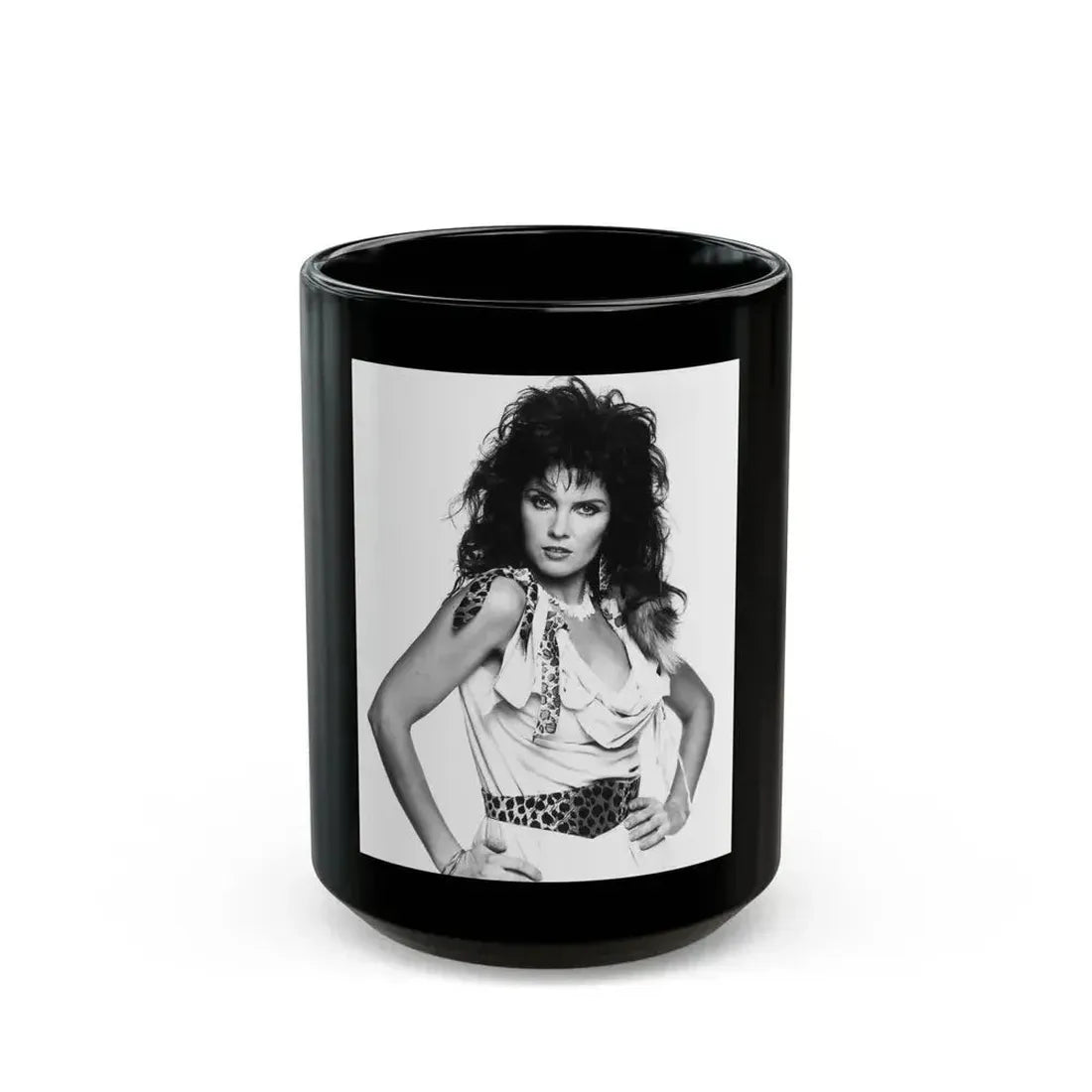 Caroline Munro #322 (Vintage Female Icon) Black Coffee Mug 15oz - Go Mug Yourself