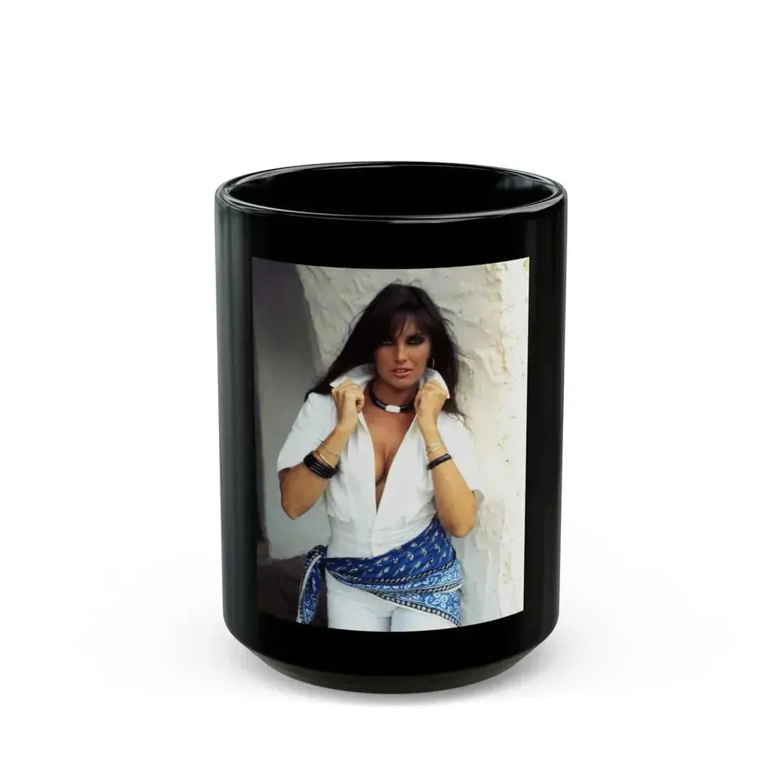 Caroline Munro #331 (Vintage Female Icon) Black Coffee Mug 15oz - Go Mug Yourself