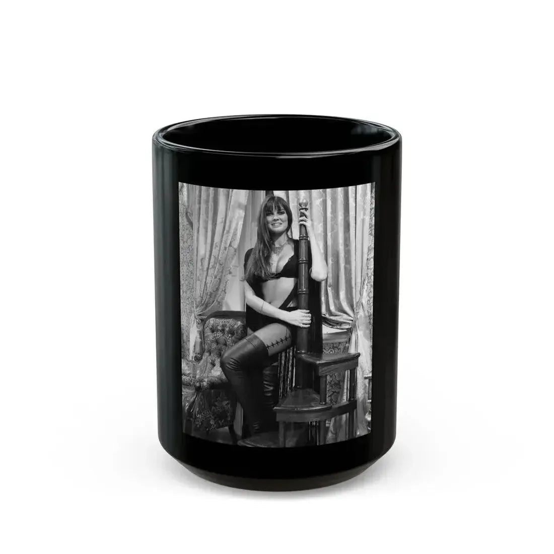 Caroline Munro #334 (Vintage Female Icon) Black Coffee Mug 15oz - Go Mug Yourself